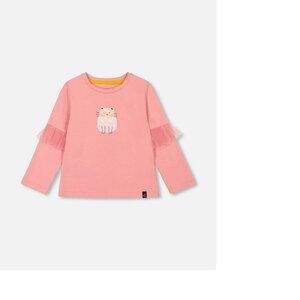 Deux par Deux Long Sleeve T-Shirt With Frills Rosette Pink Cat 12M